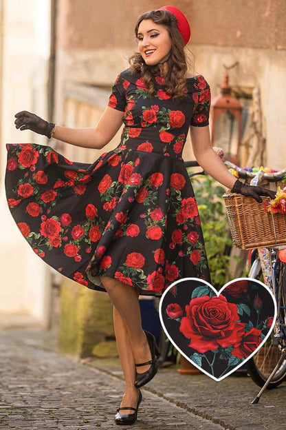 Darlene Red Rose Dress In Black