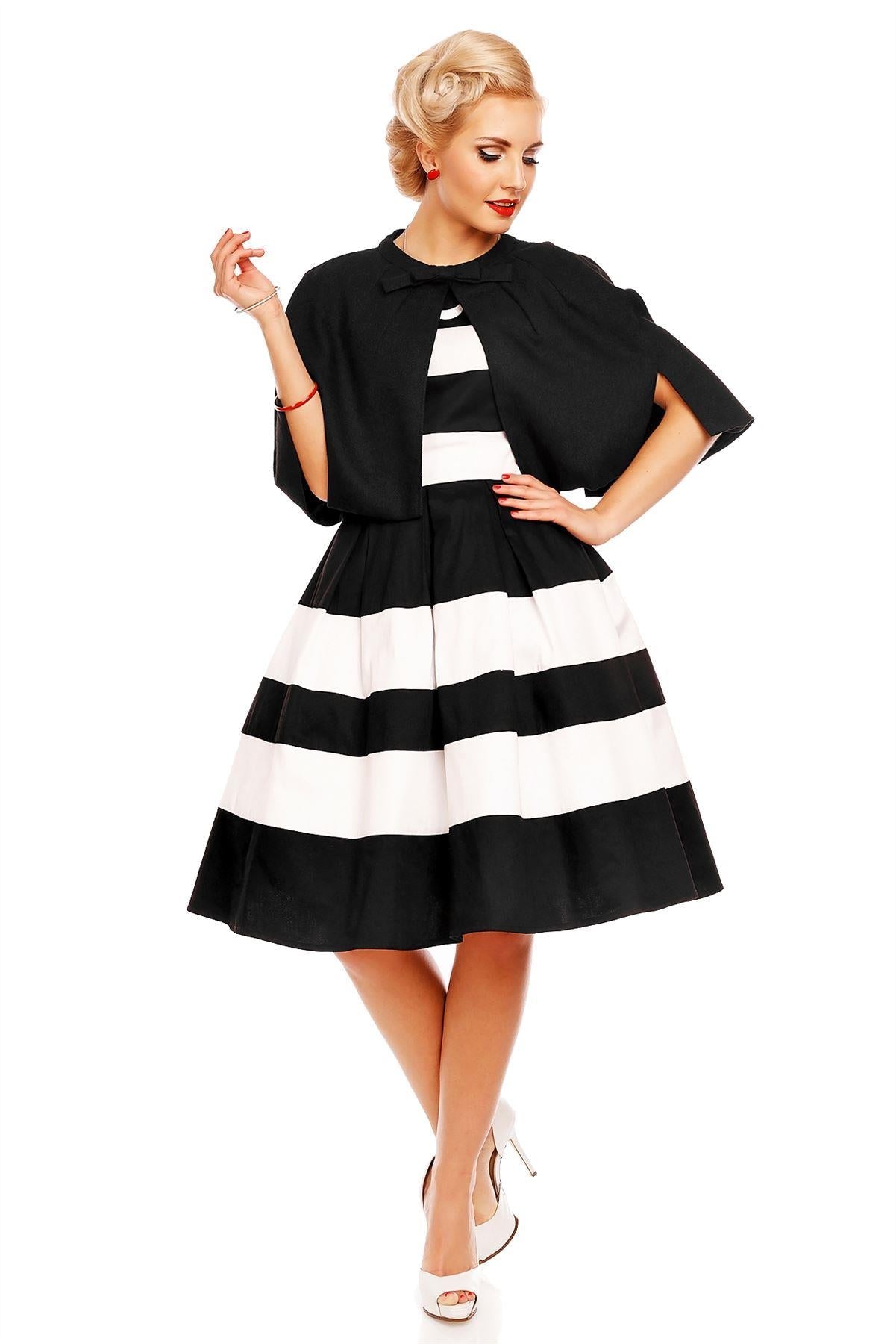 Aurora Striped Two Tone Dress in Black-White