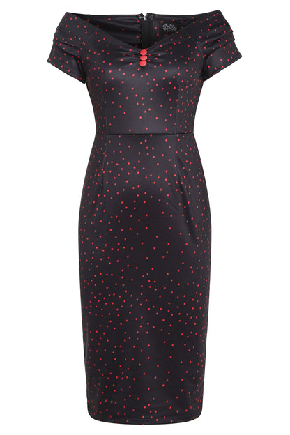 Beryl Purple & Red Polka Dot  Off Shoulder Pencil Dress