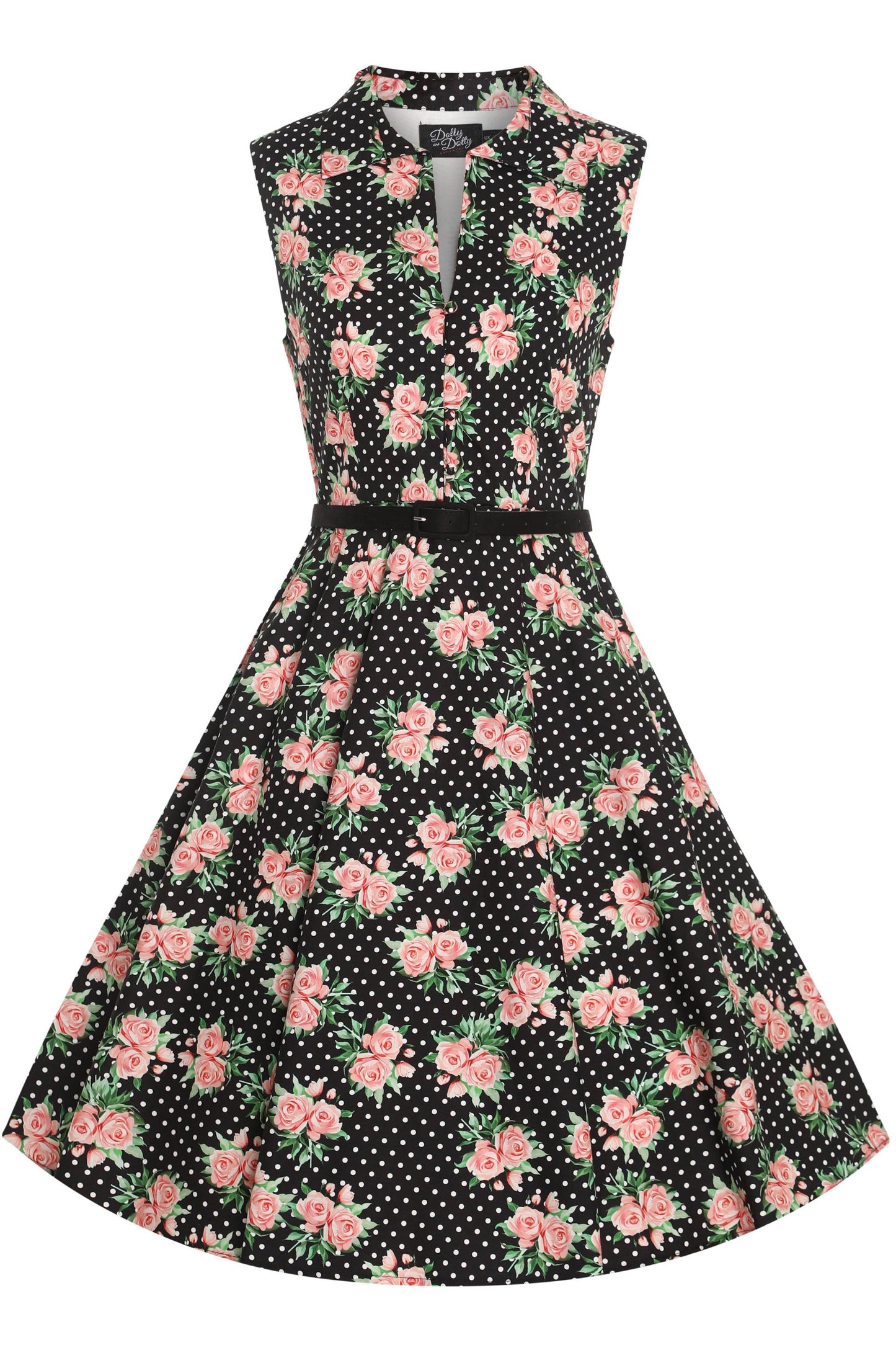 Poppy Navy Blue Polka Dot Rose Shirt Dress