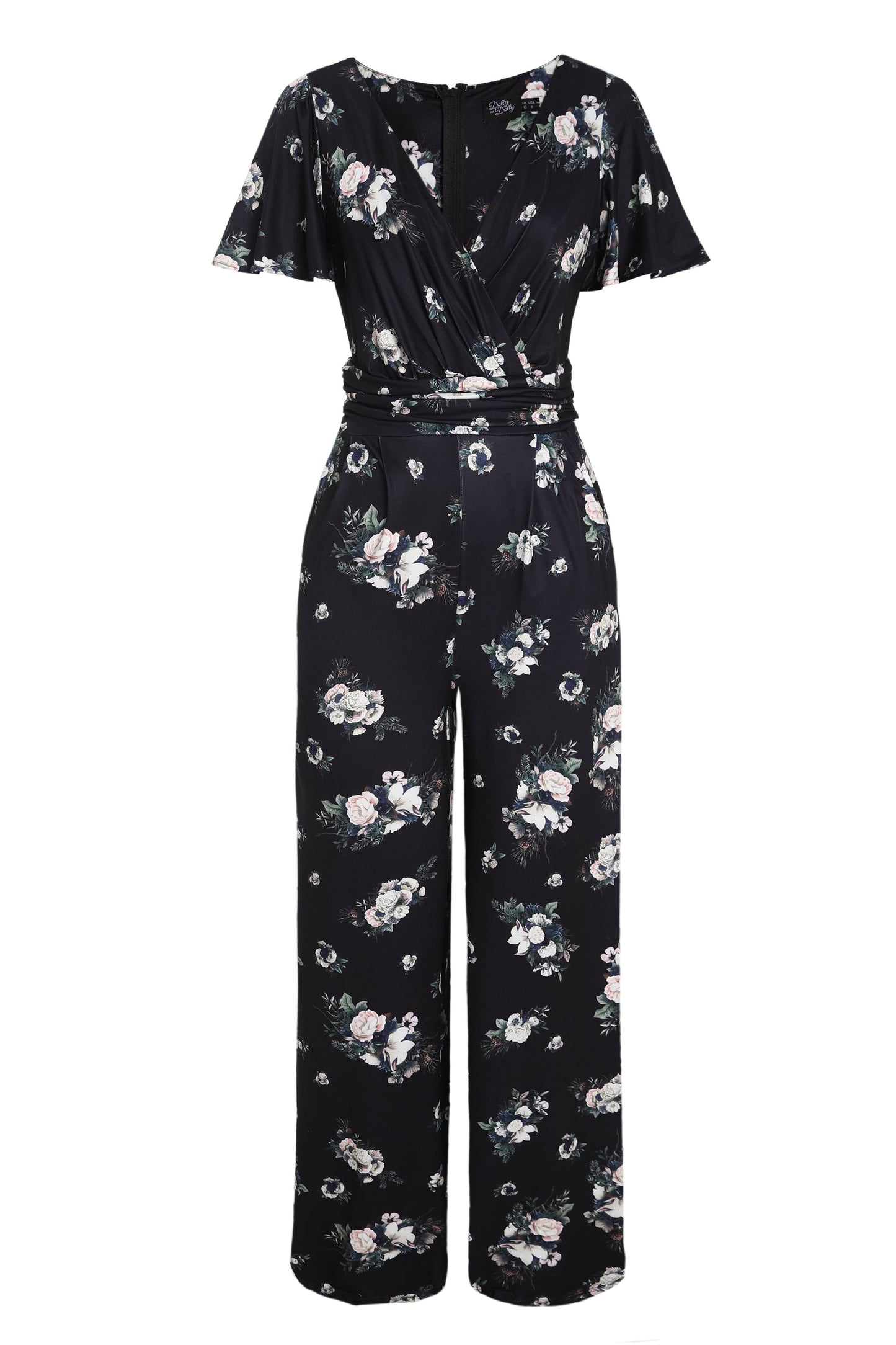 Esther Black Rose Butterfly Sleeved Jumpsuit