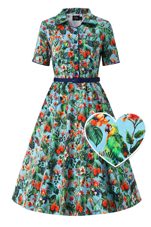 Penelope Tropical Parrot Shirt Dress