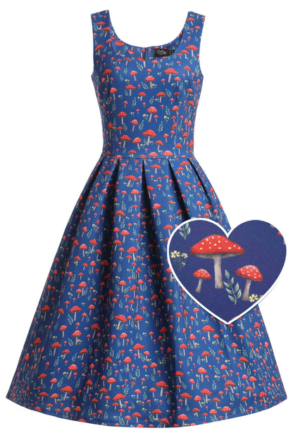 Amanda Mushroom Flared Dress In Blue