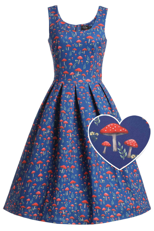Amanda Mushroom Flared Dress In Blue