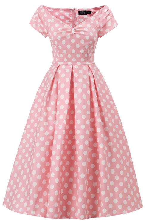 Lily Light Pink Polka Dot Off Shoulder Dress