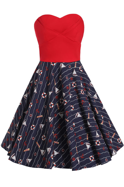 Melissa Red & Navy Nautical Strapless Dress