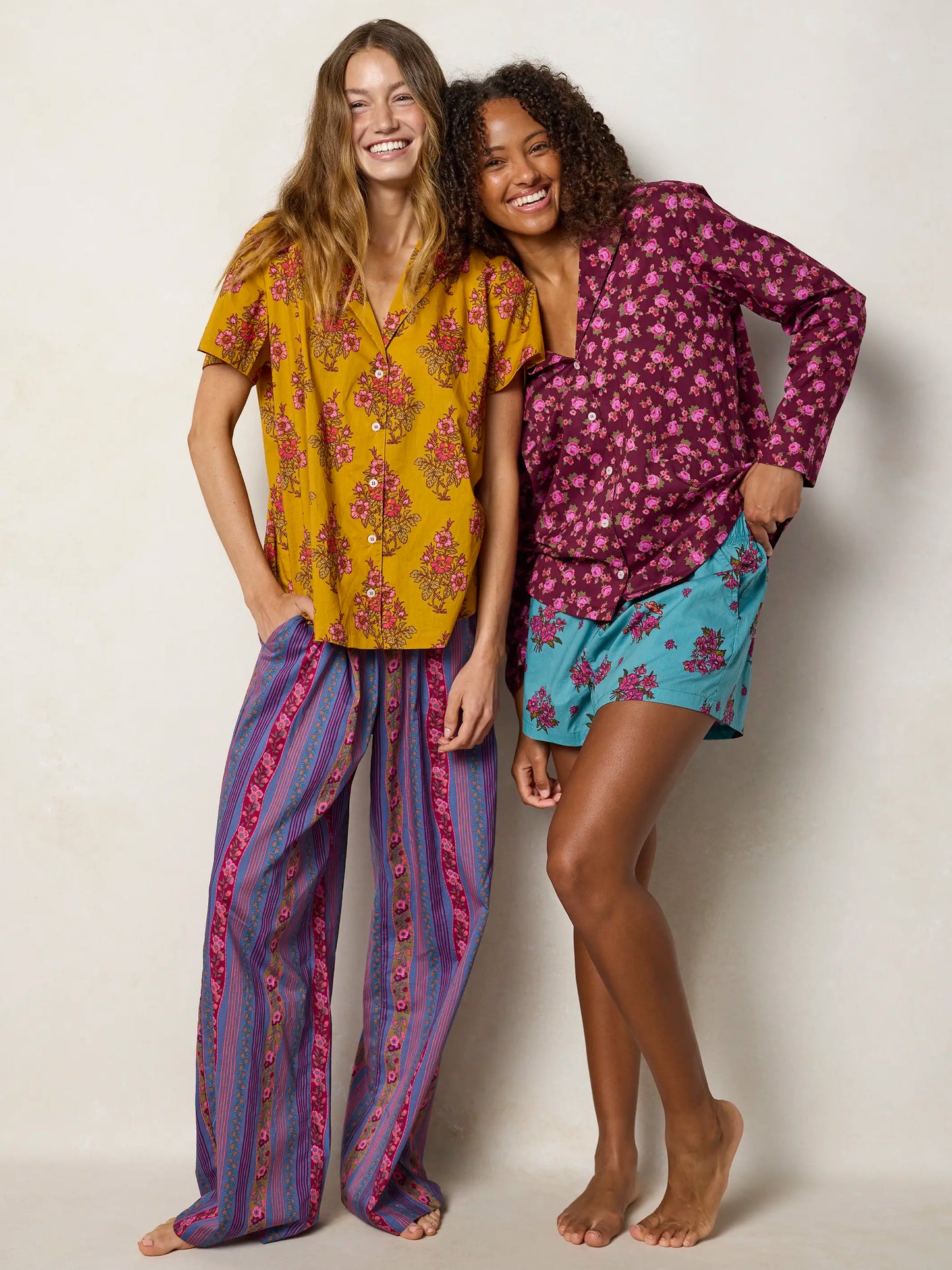Mix & Match Cotton Short Sleeve Pajama Top - Porto Ditsy Merlot