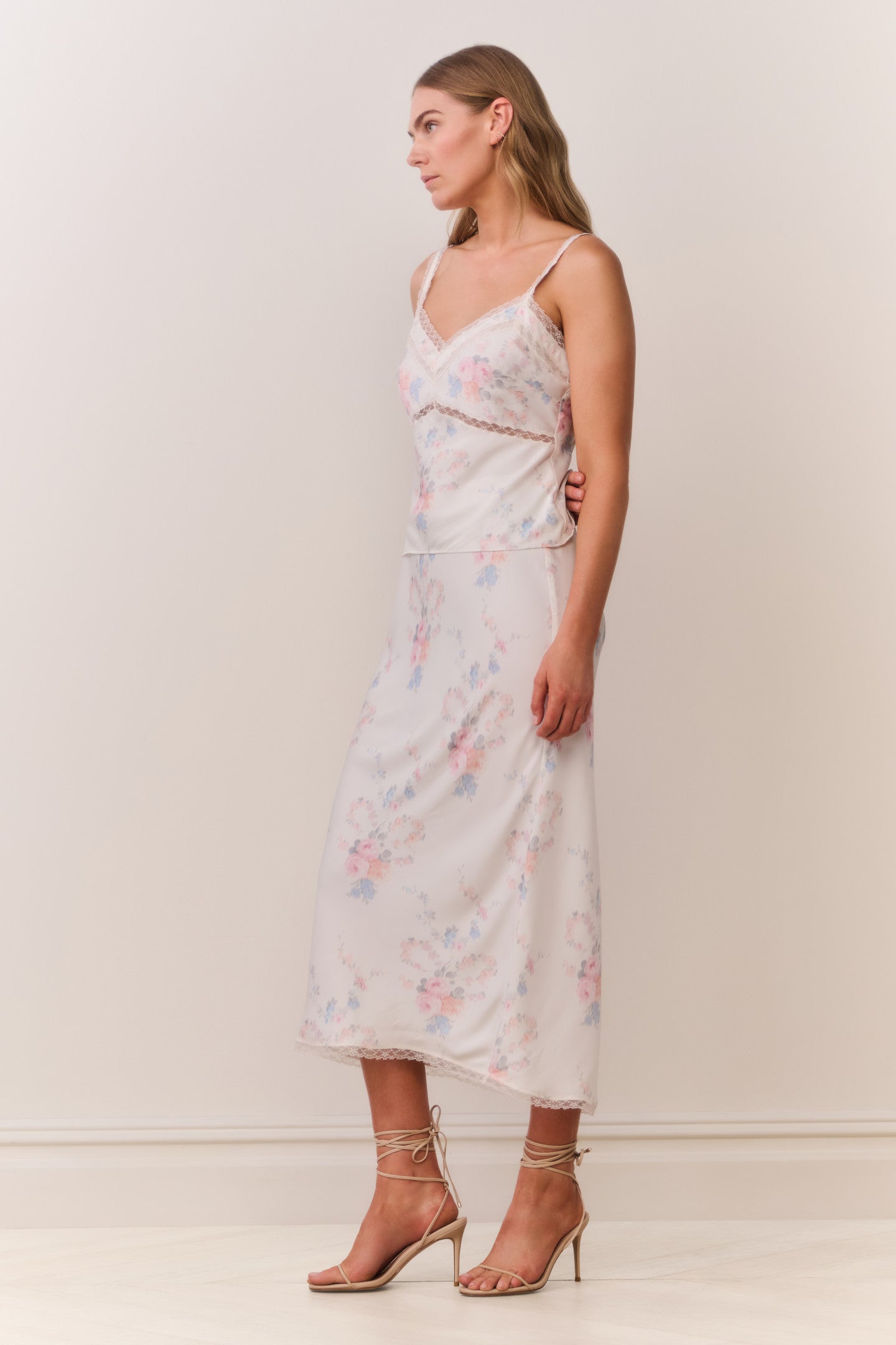 Kalo Floral Bow Print Slip Skirt