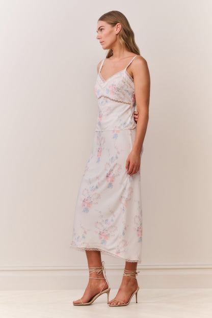 Kalo Floral Bow Print Slip Skirt