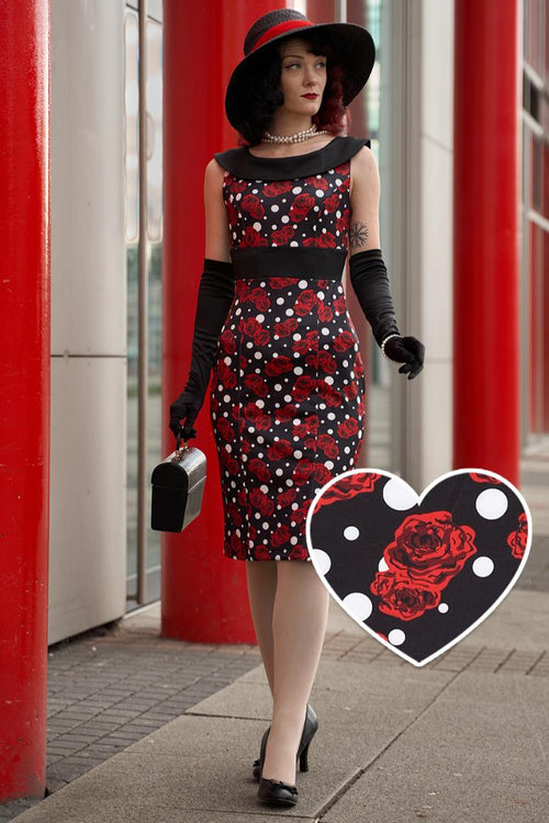 Darla Rockabilly Rose & Spot Wiggle Dress