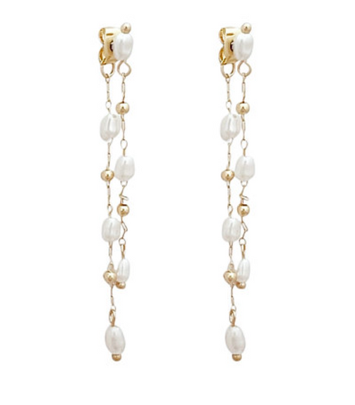 Linear Pearl Front & Back Earrings