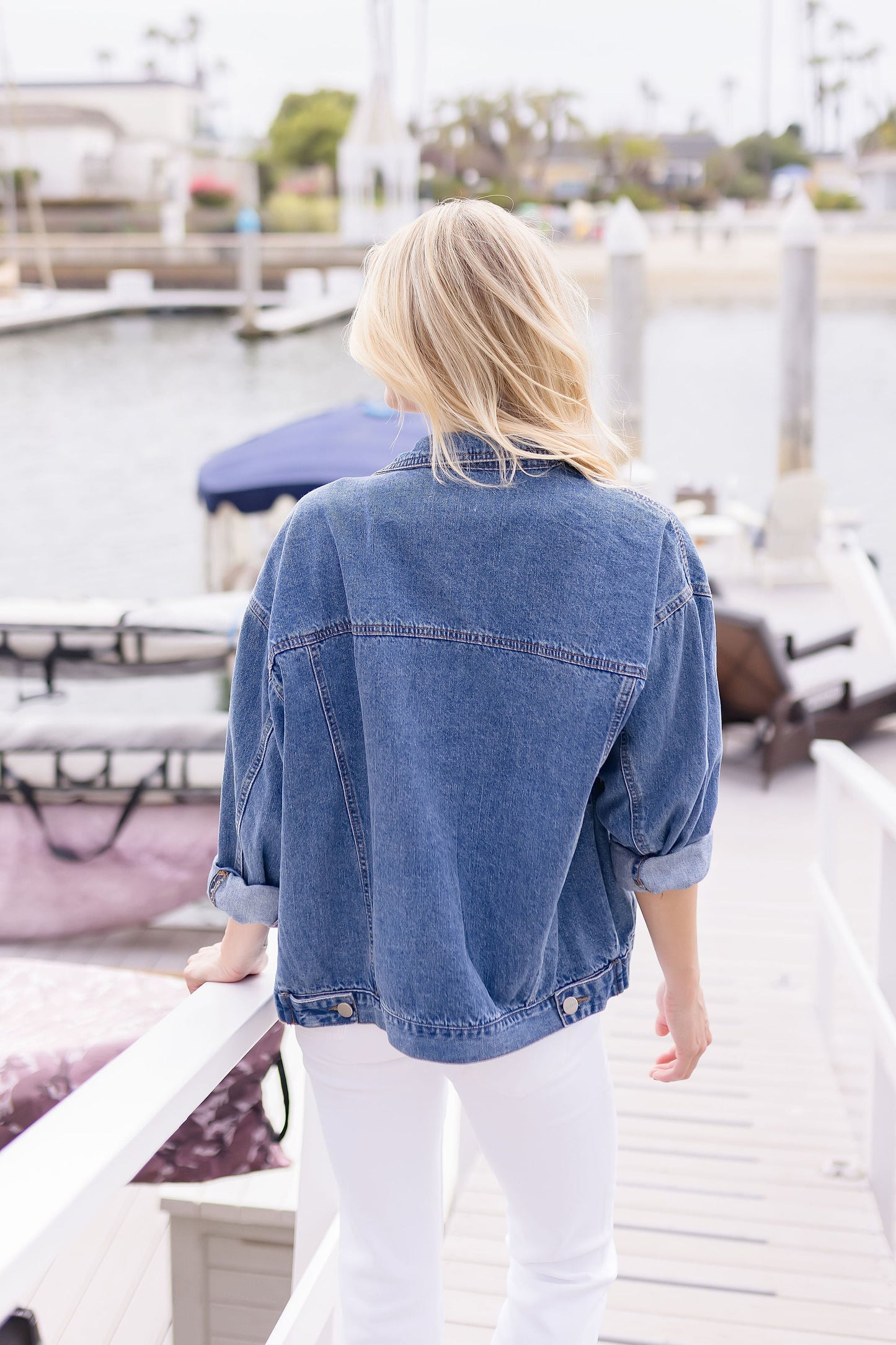 Mae Long Sleeve Button Down Oversized Denim Jacket Dark Wash