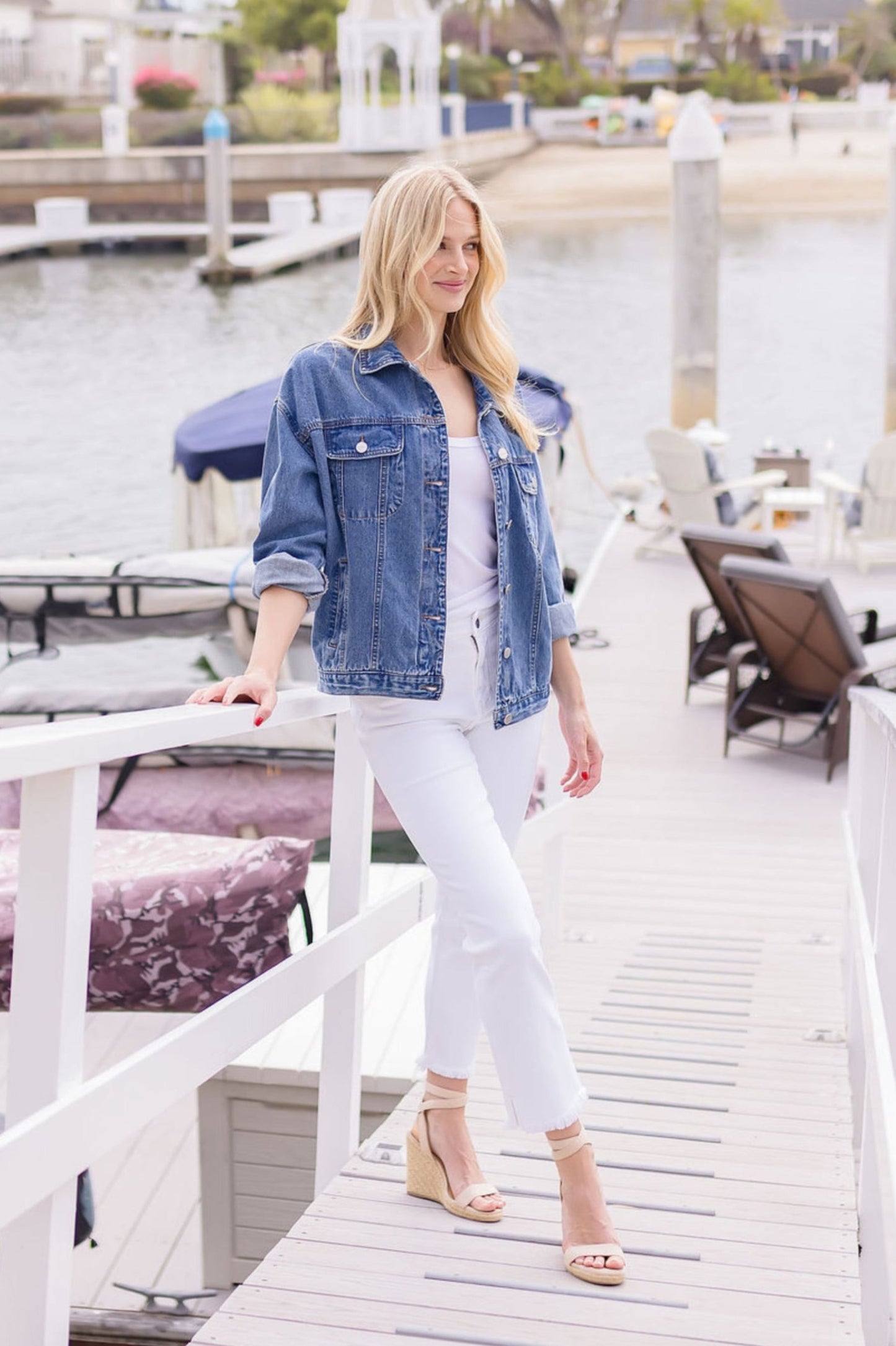 Mae Long Sleeve Button Down Oversized Denim Jacket Dark Wash