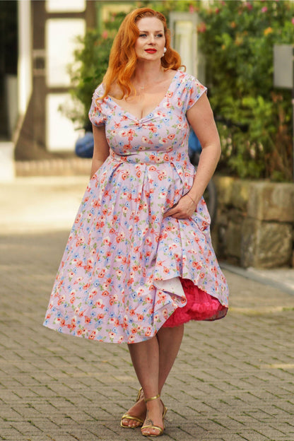 Lily Lilac Watercolour Floral Off Shoulder Dress