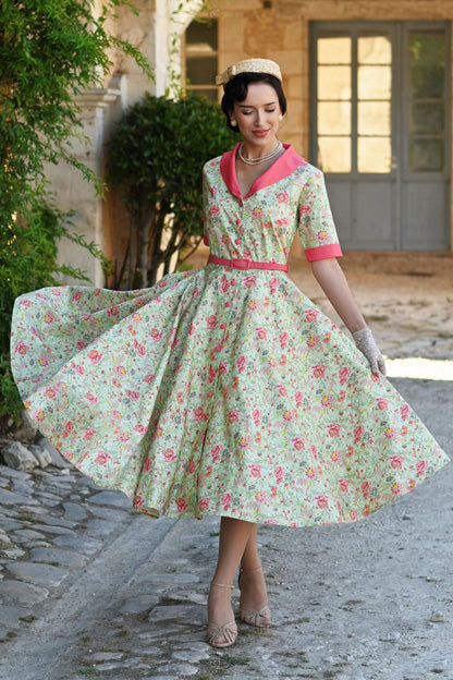 Mollie Peony Full Circle Shirt Dress In Tea Green