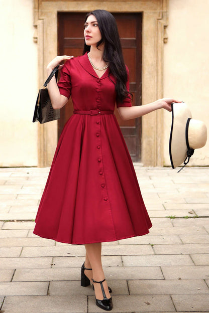 Mollie Scarlette Red Full Circle Shirt Dress