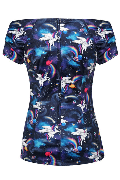 Lilian Off Shoulder Blue Unicorn Top