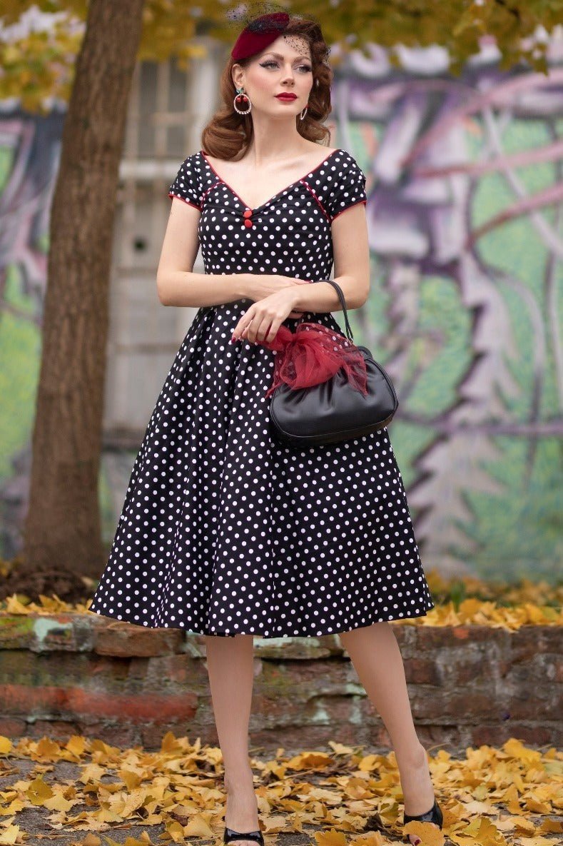 Lily Off Shoulder Black & White Polka Swing Dress