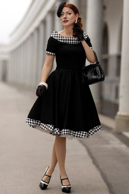 Darlene Retro Black Gingham Swing Dress