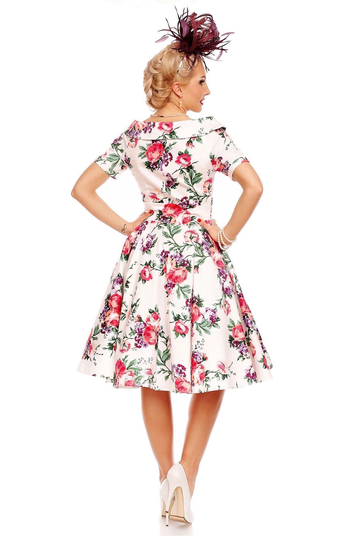 Darlene Retro Floral  Swing Dress in White
