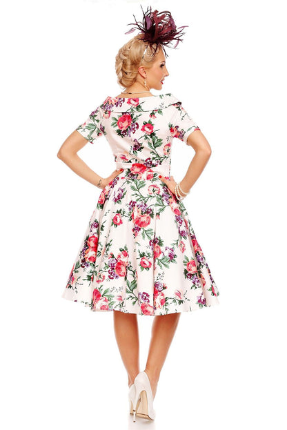 Darlene Retro Floral  Swing Dress in White