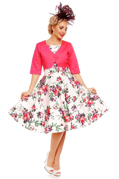 Darlene Retro Floral  Swing Dress in White