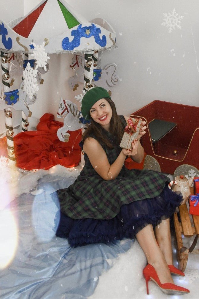 Poppy Retro Shirt Swing Dress in Green Tartan
