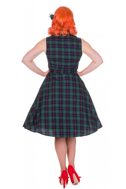 Poppy Retro Shirt Swing Dress in Green Tartan