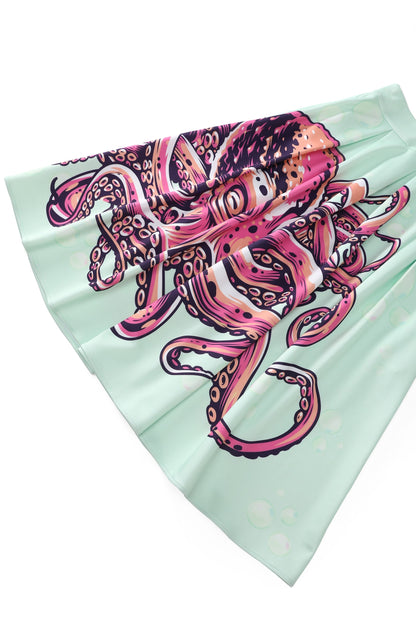 Aisley Octopus Box Pleated Skirt In Mint Green