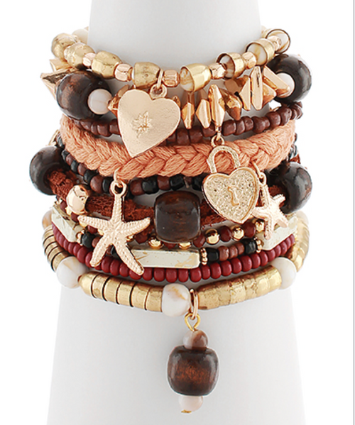 10 Row Starfish & India Bead Stacking Bracelet