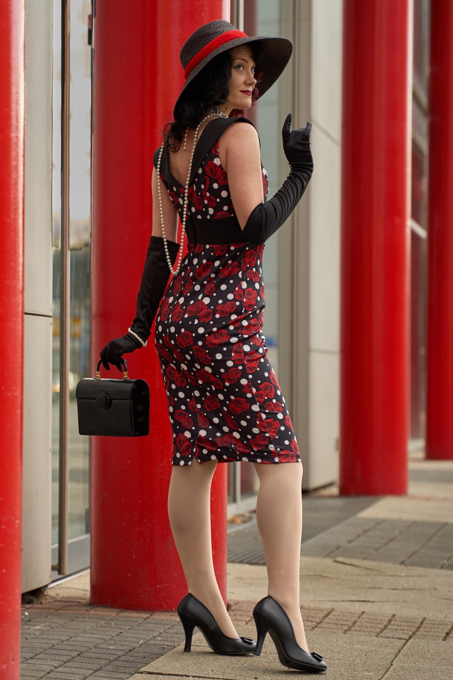 Darla Rockabilly Rose & Spot Wiggle Dress
