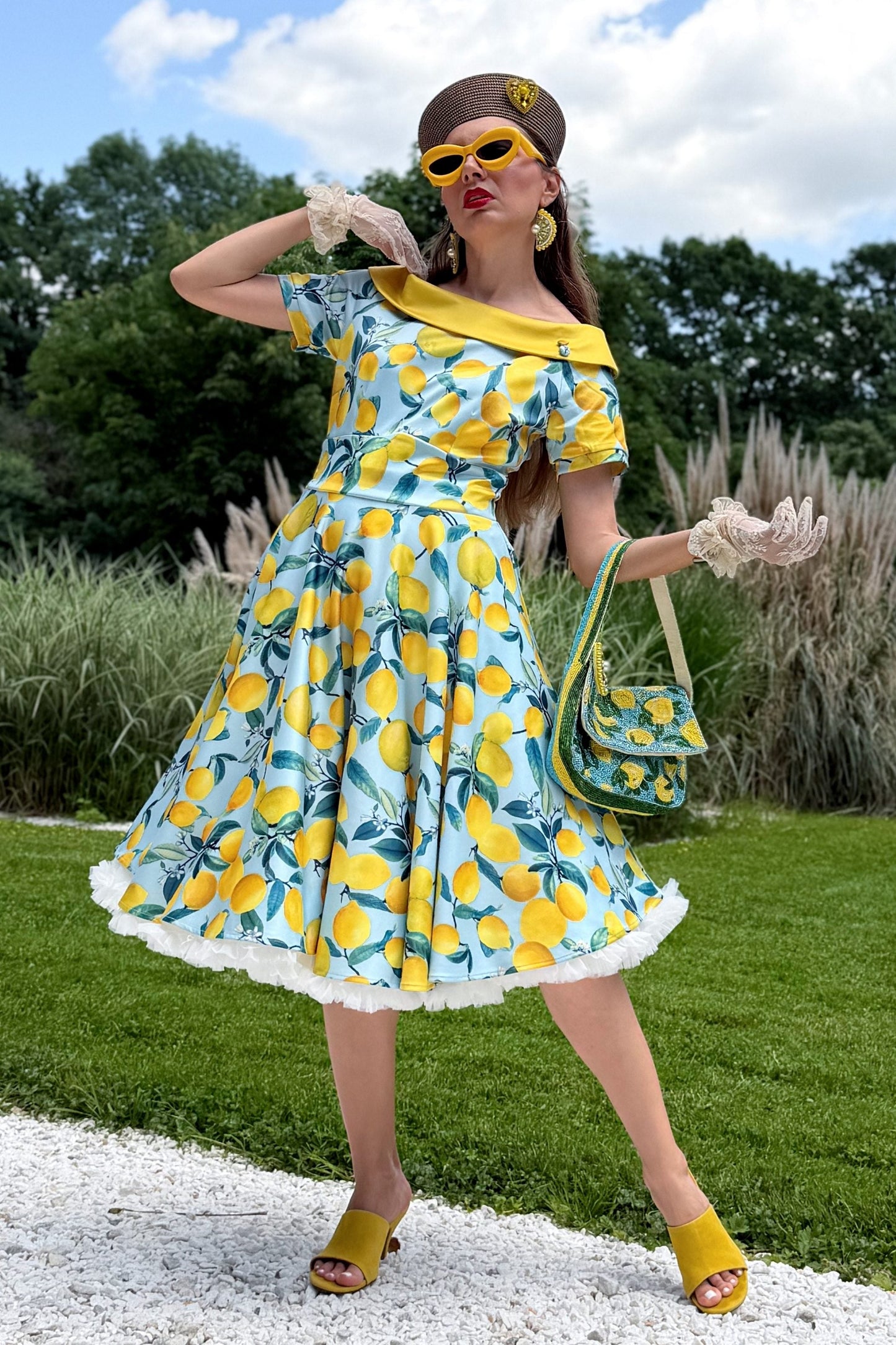 Darlene Blue Lemon Flared Dress