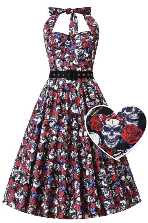 Daisy Rockabilly Pinup Girl Skull Halter Dress