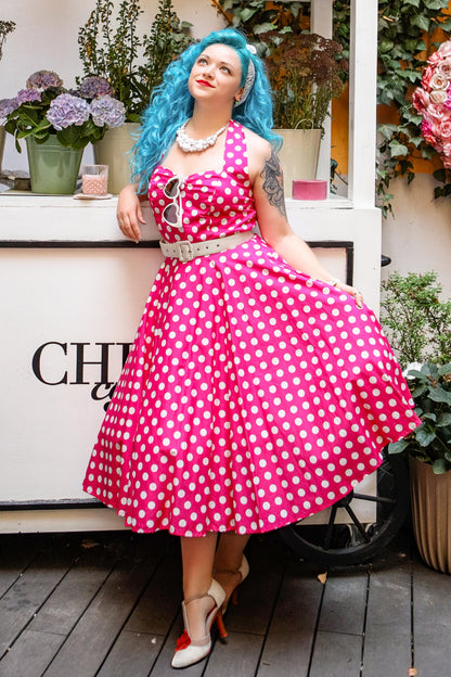 Daisy Hot Pink Polka Dot Halter Dress