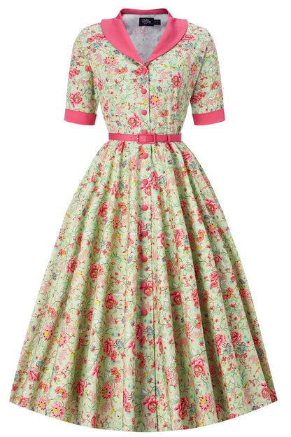 Mollie Peony Full Circle Shirt Dress In Tea Green