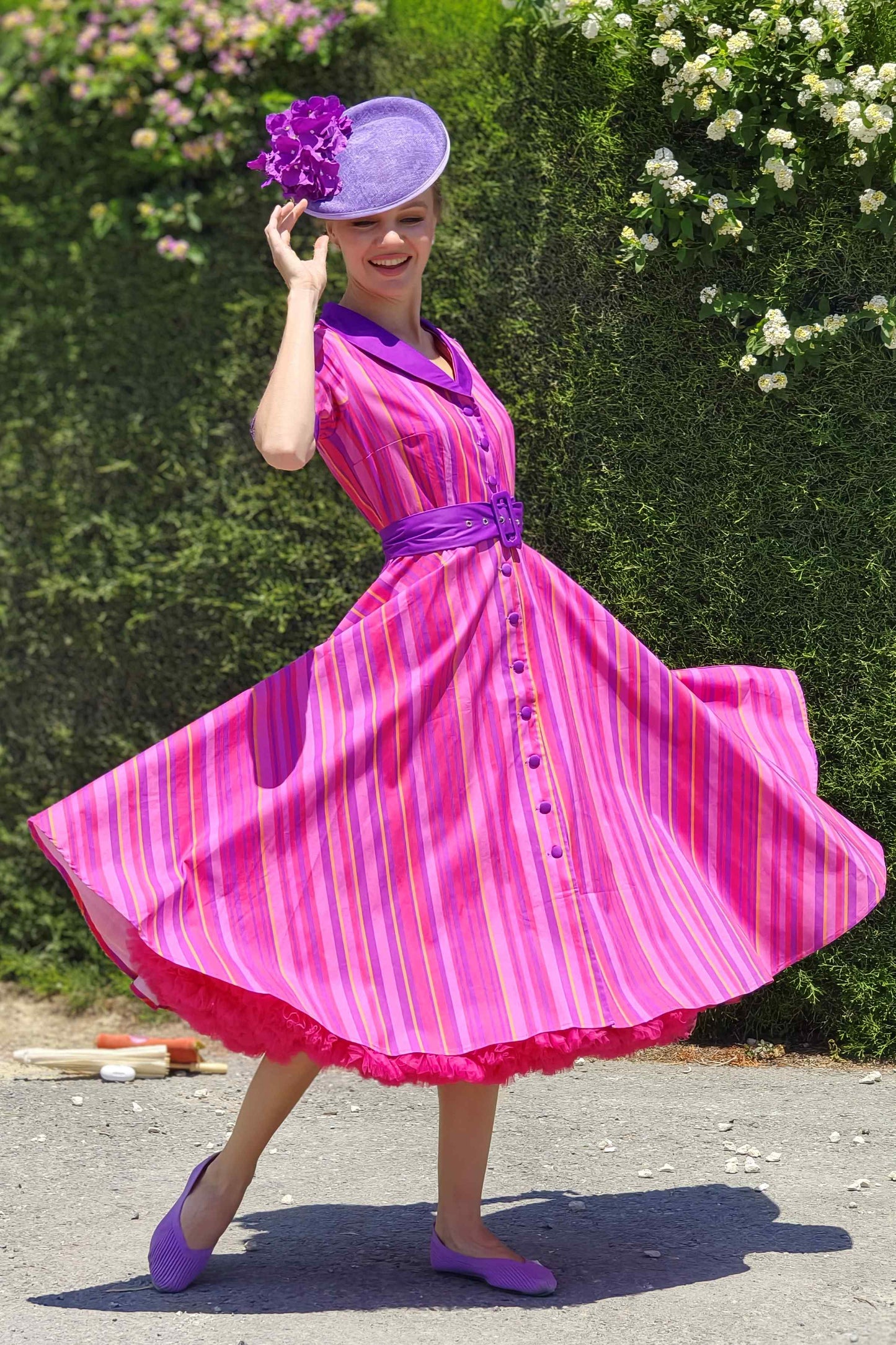 Mollie Pink Striped Full Circle Shirt Dress