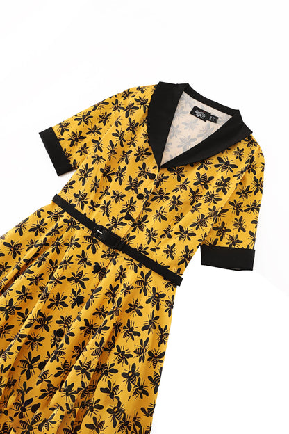 Mollie Yellow Busy Bee Full Circle Shirt Dress