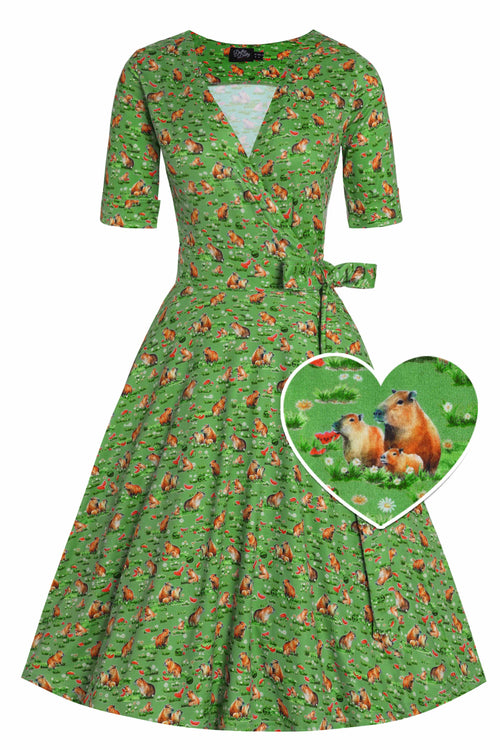 Matilda Capybara Green Wrap Dress
