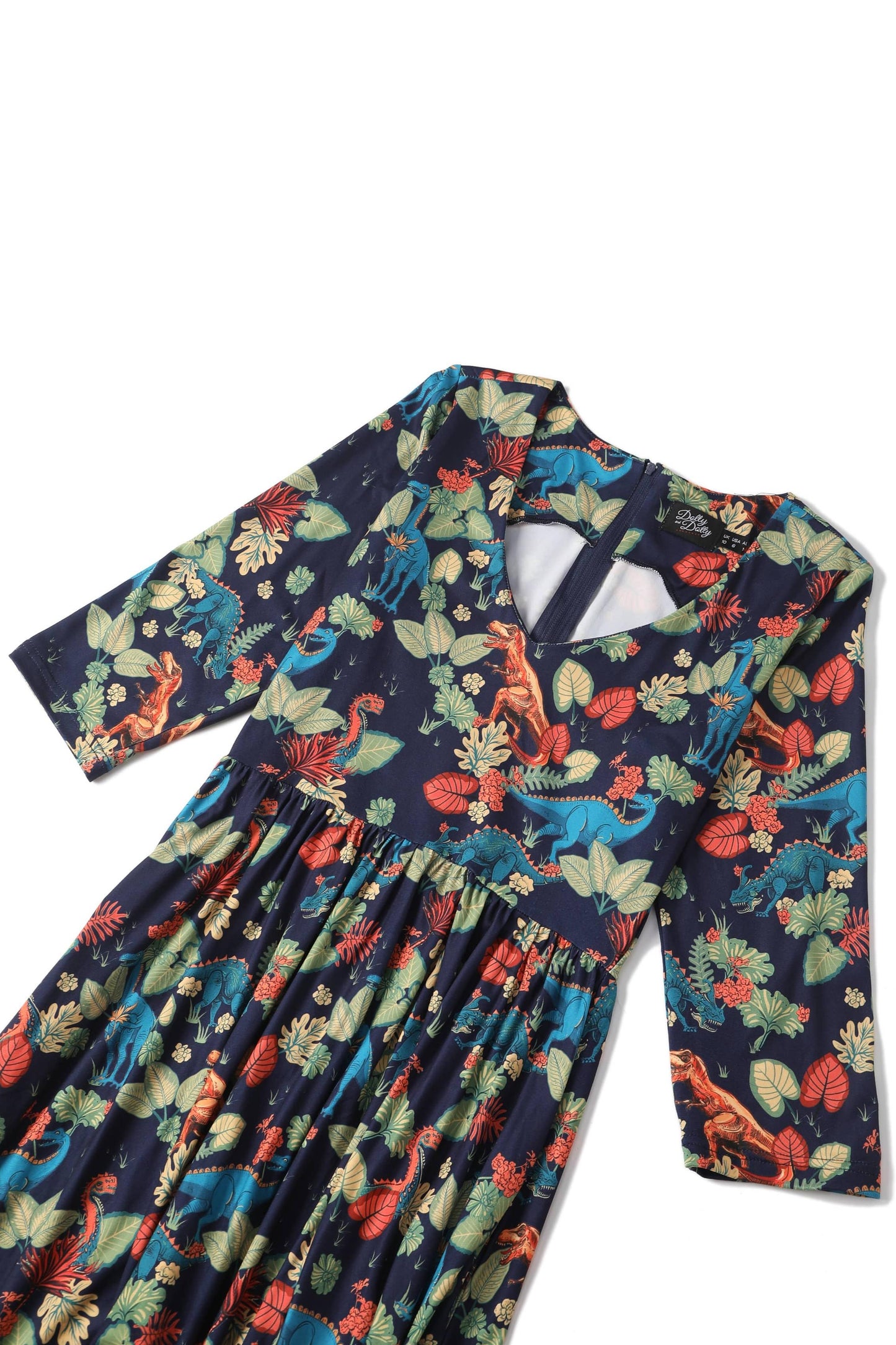 Billie Navy Blue Tropical Dinosaur Dress