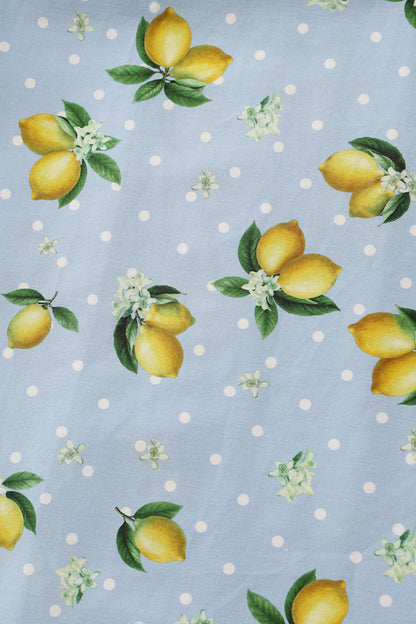 Ophelia Blue Midi Dress in Lemons and Spots