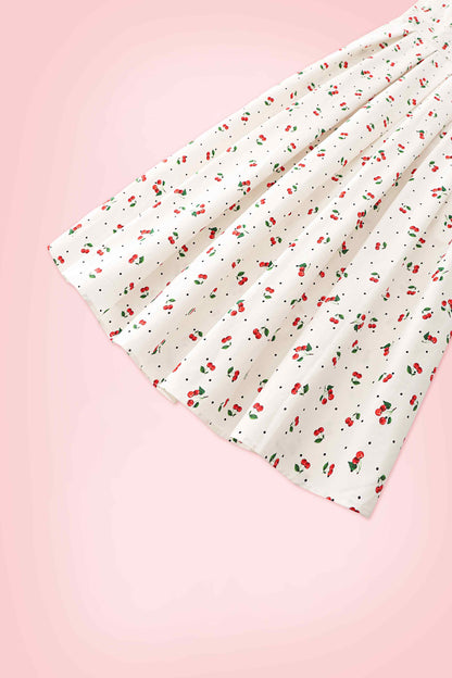 Ophelia White Cherry Midi Dress