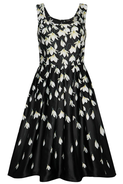Gorgeous Amanda 50s Inspired Black Swing Dress & Snowdrops