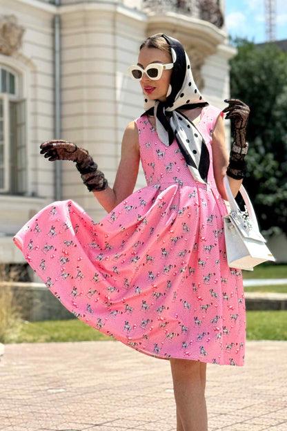 Amanda Pink Dalmatian Flared Dress