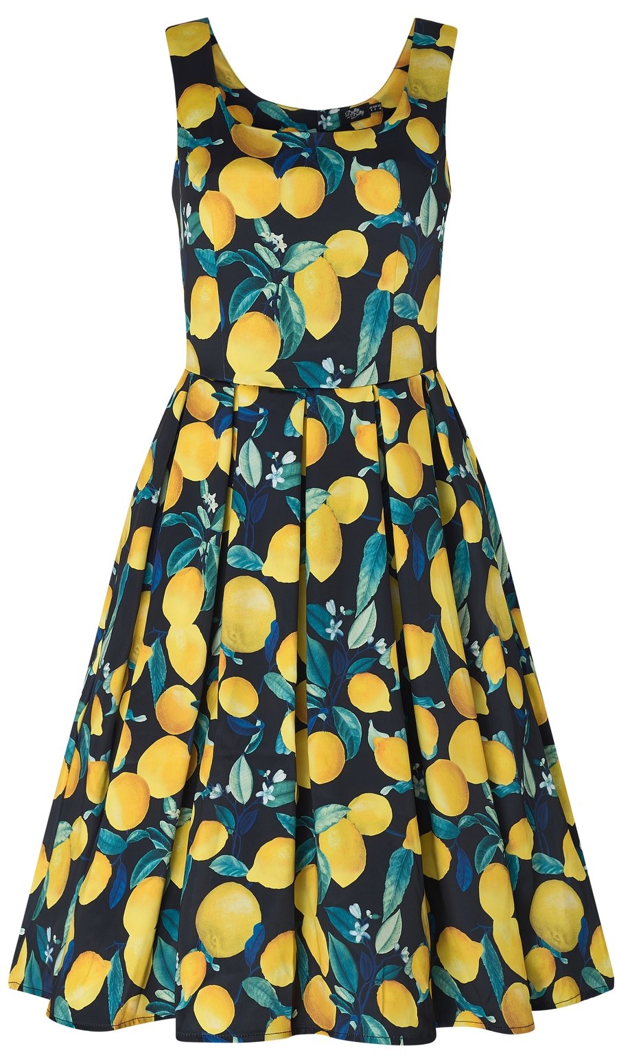 Amanda Vintage Flared Dress in Black/Yellow Lemon Print