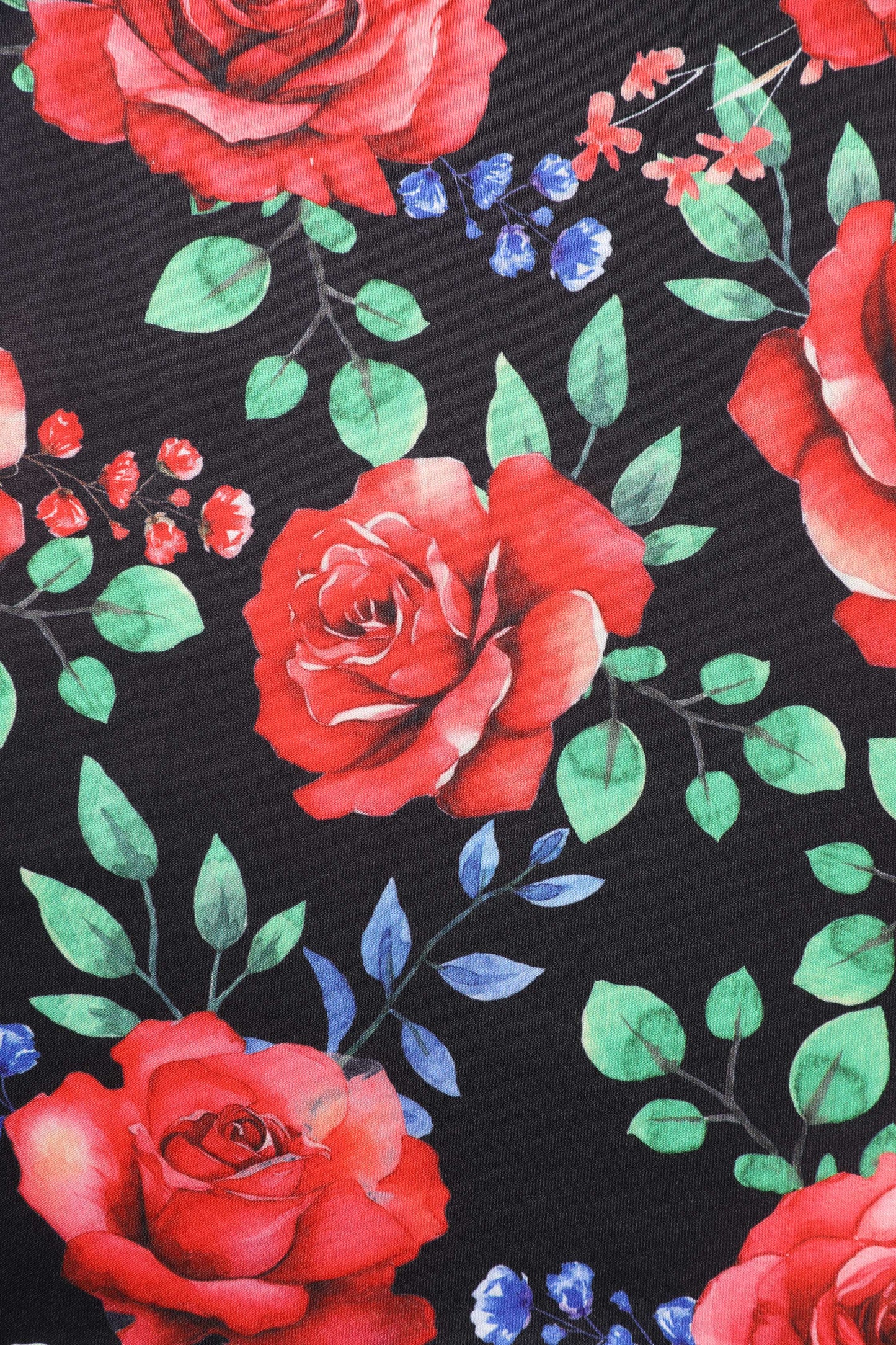 Aisley Red Rose Midi Skirt in Black/Red