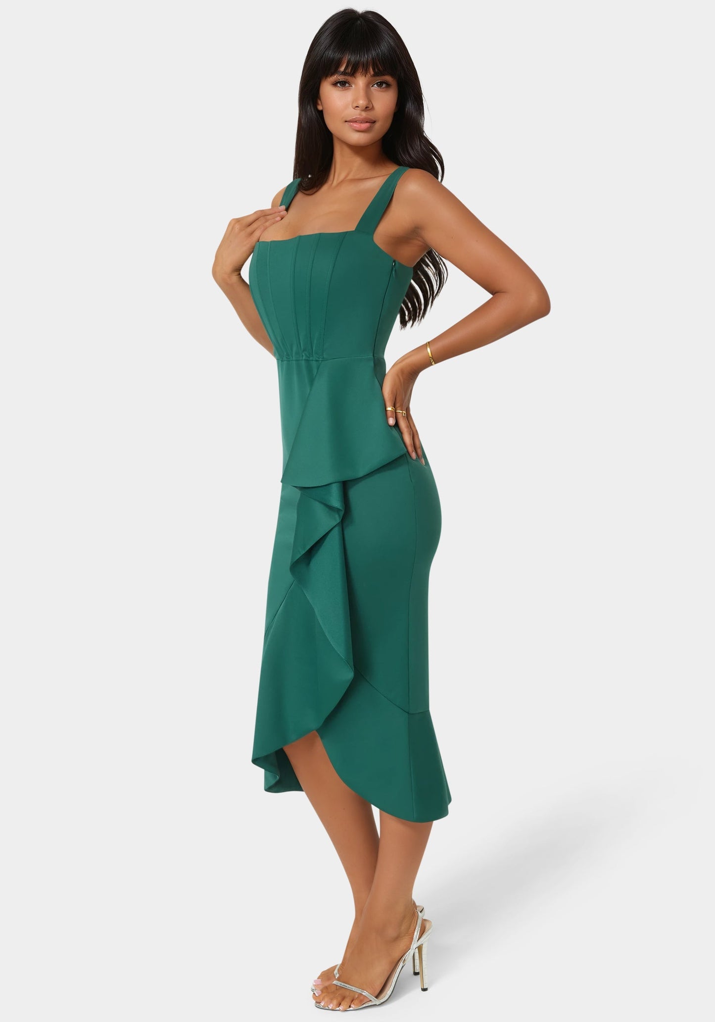 Scuba Bustier Ruffle Wrap Dress