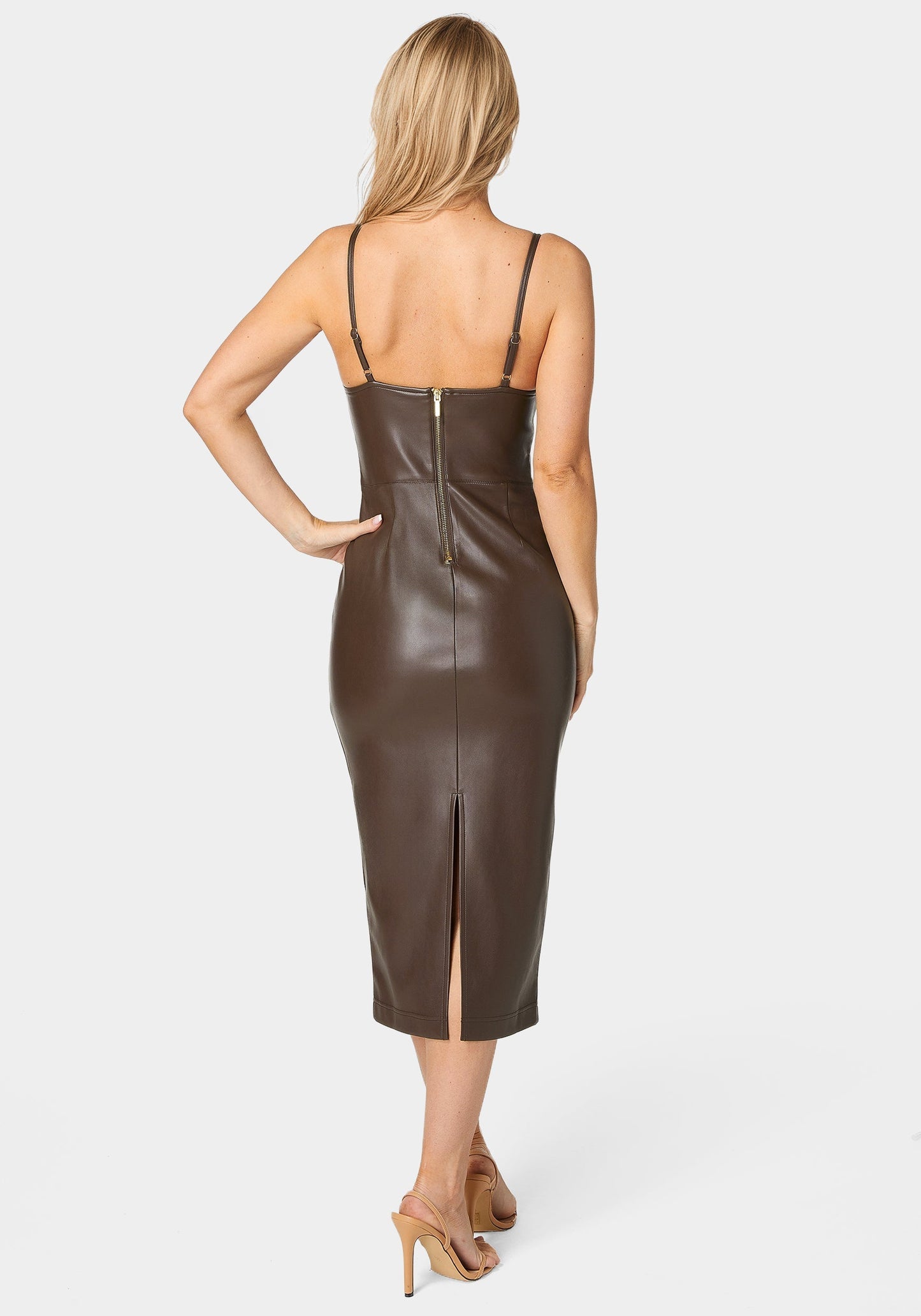 Faux Leather Bustier Midi Dress