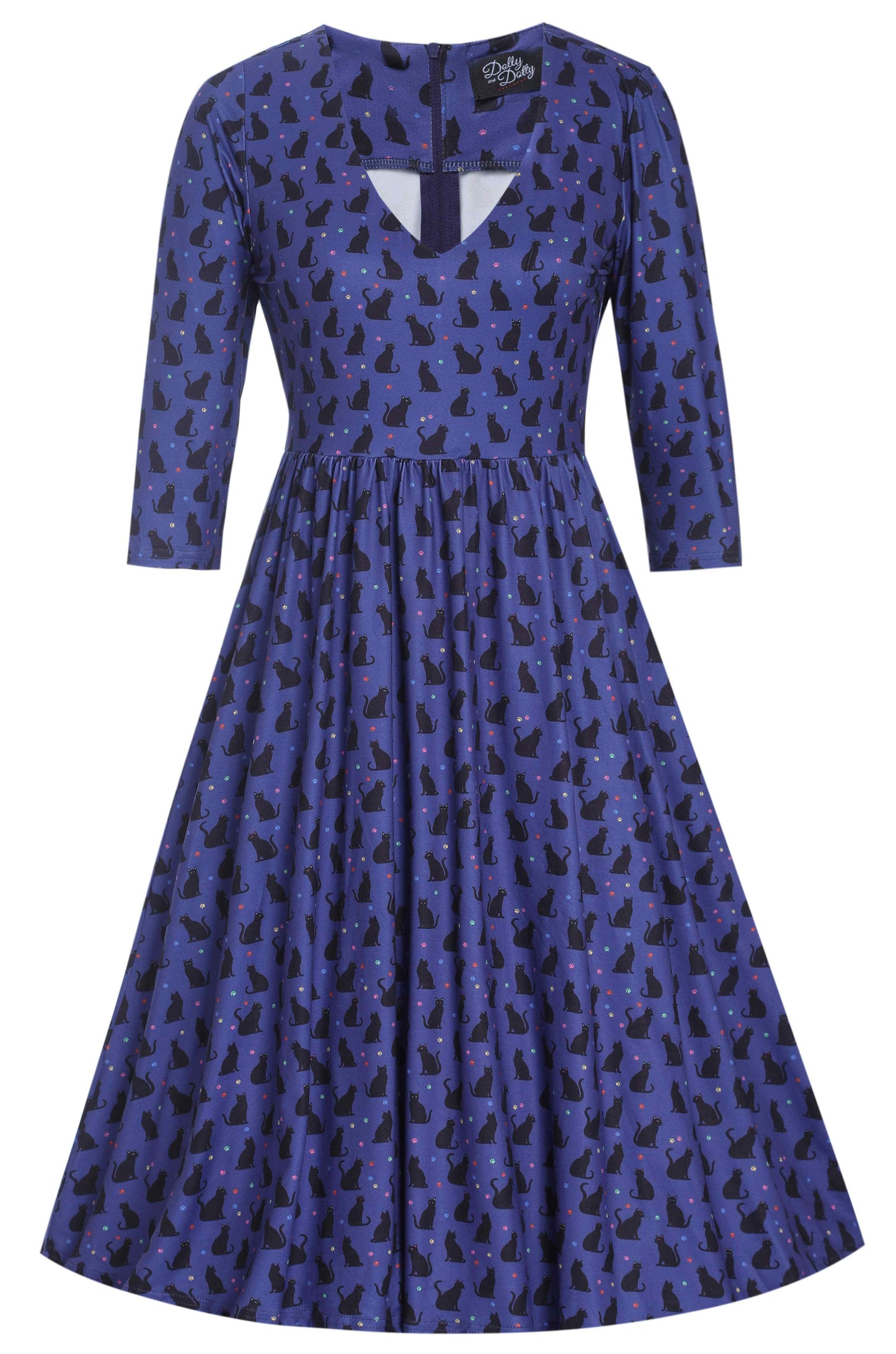 Billie Black Cat Flared Dress in Purple