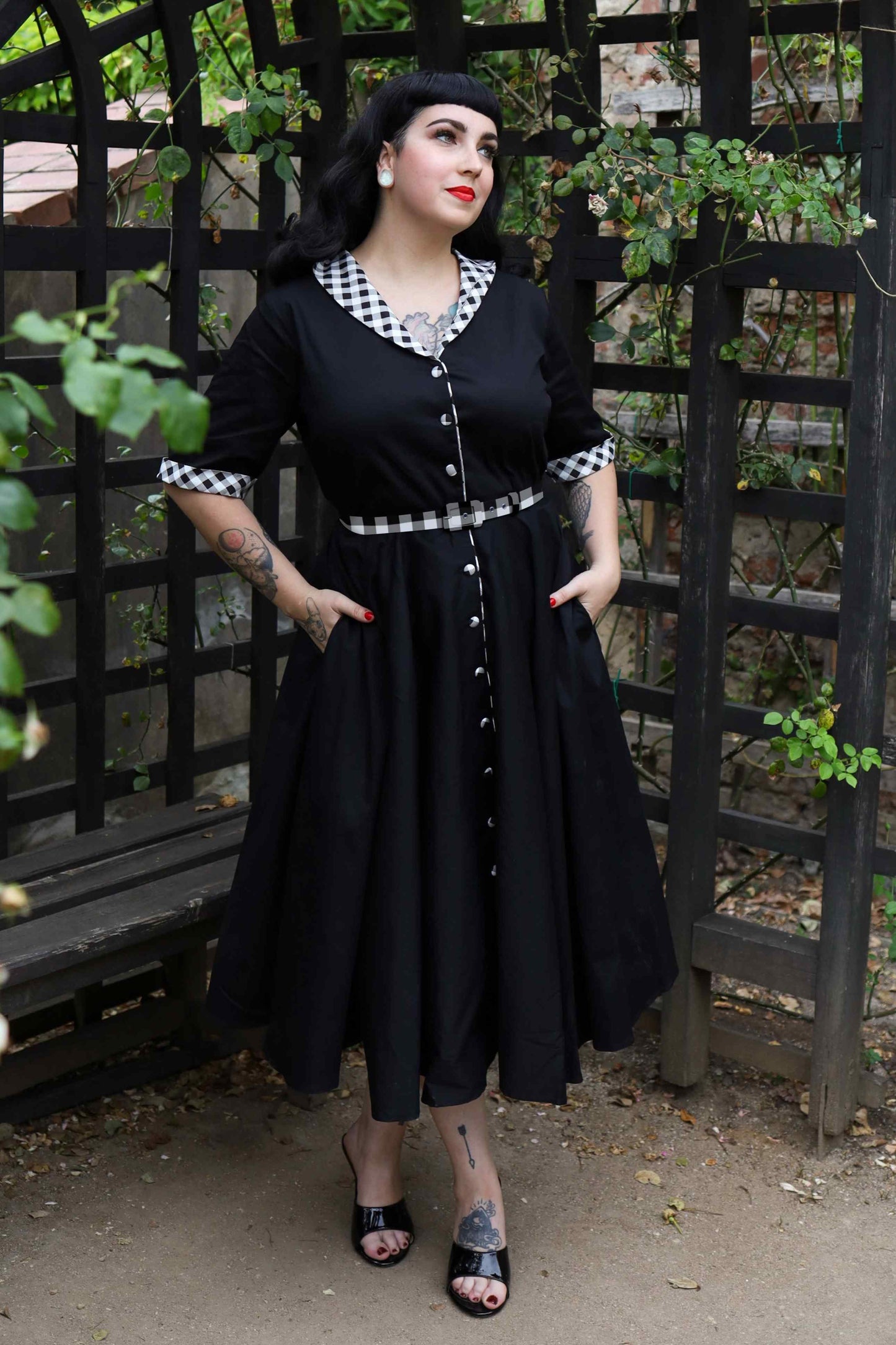Mollie Black Full Circle Shirt Dress With Gingham