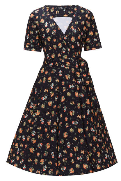 Matilda Black Mushroom Wrap Dress